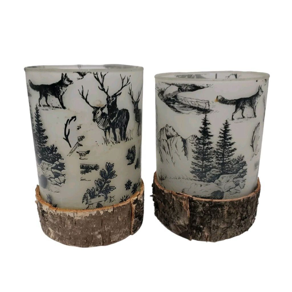 2 Debi Lilly Rustic Frosted Glass Bark Candle Holders Deer cabin decor - Picture 5 of 8